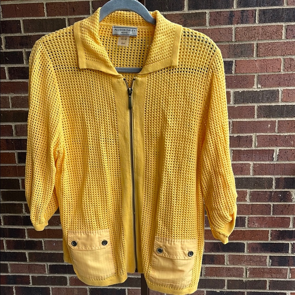 Yellow Knit Zip-Up Cardigan